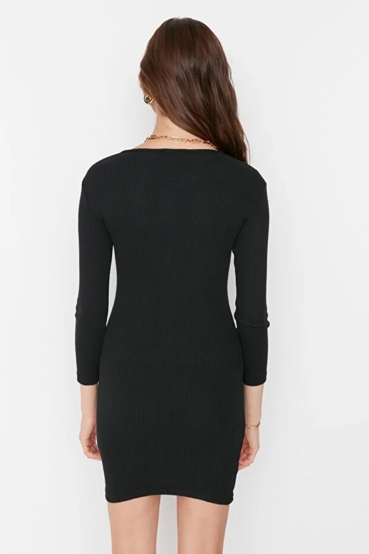 Crew Neck Mini Ribbed Knit Pencil Dress