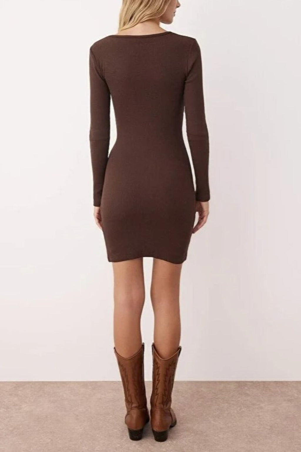 Crew Neck Mini Ribbed Knit Pencil Dress