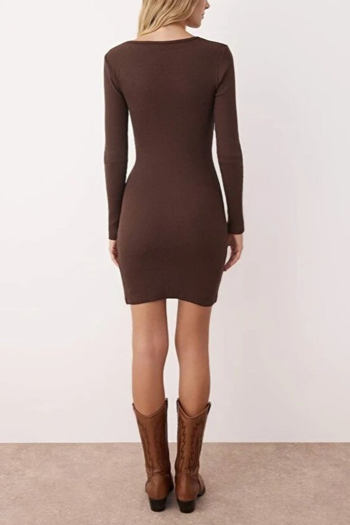 Crew Neck Mini Ribbed Knit Pencil Dress