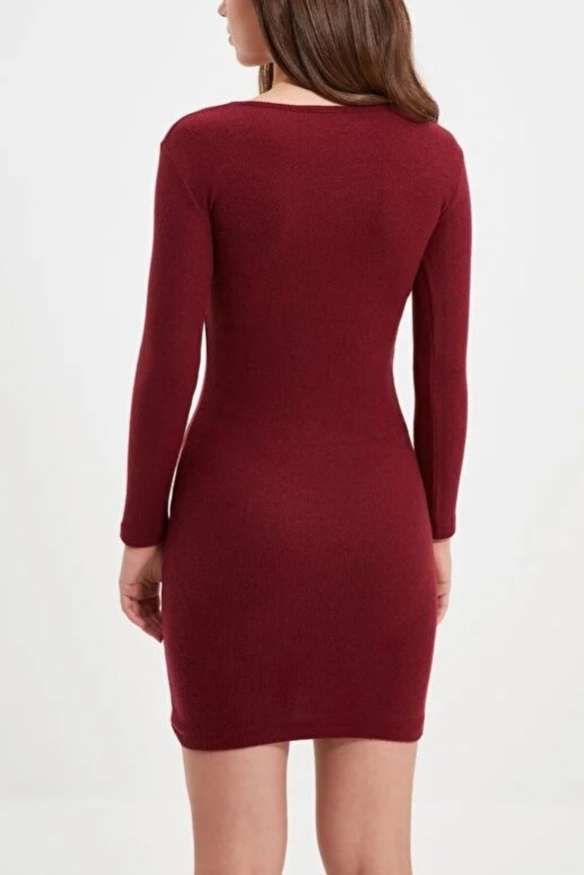Crew Neck Mini Ribbed Knit Pencil Dress