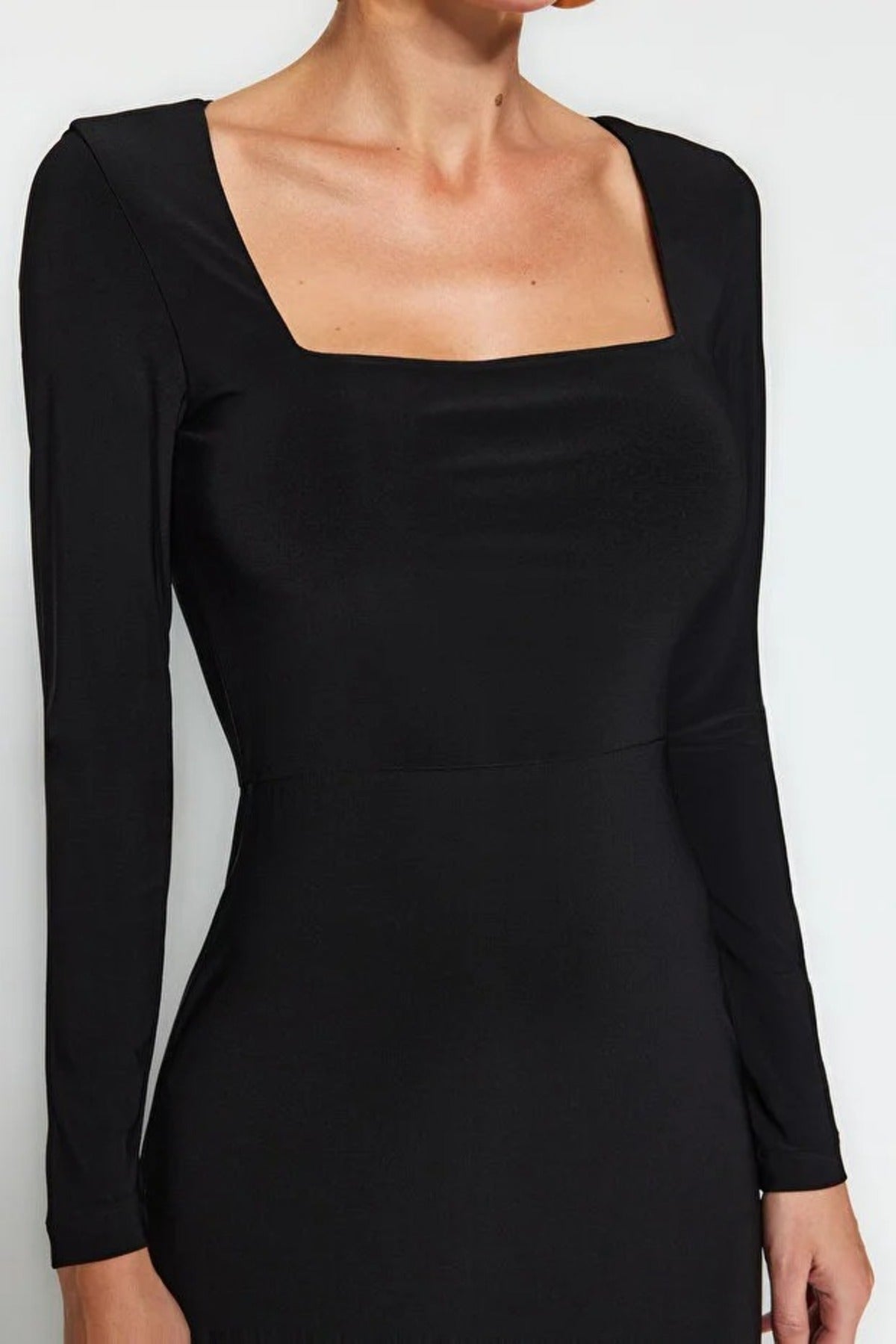 Flounced Square Neck Maxi Knit Dress