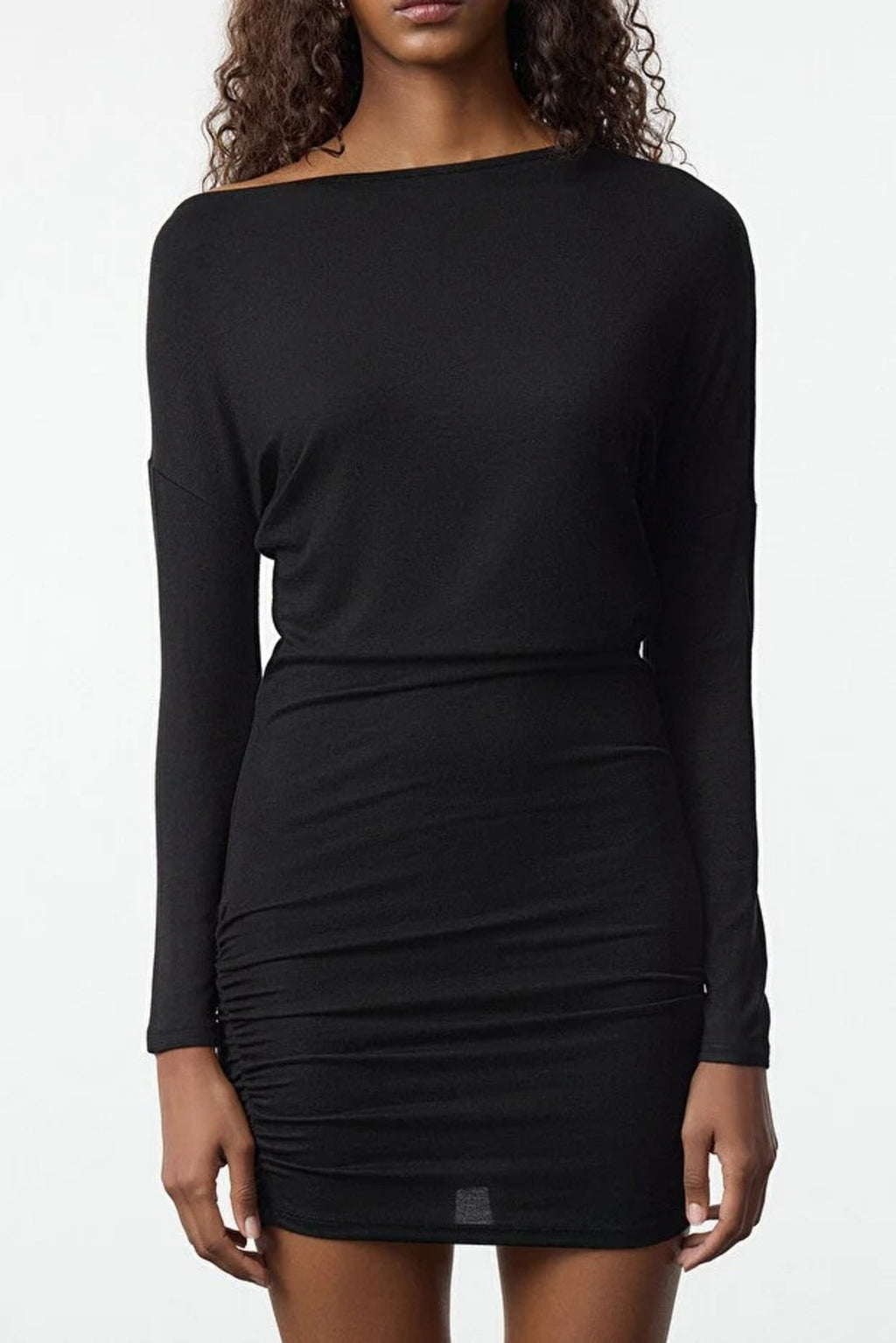 Asymmetrical Collar Mini Knit Dress
