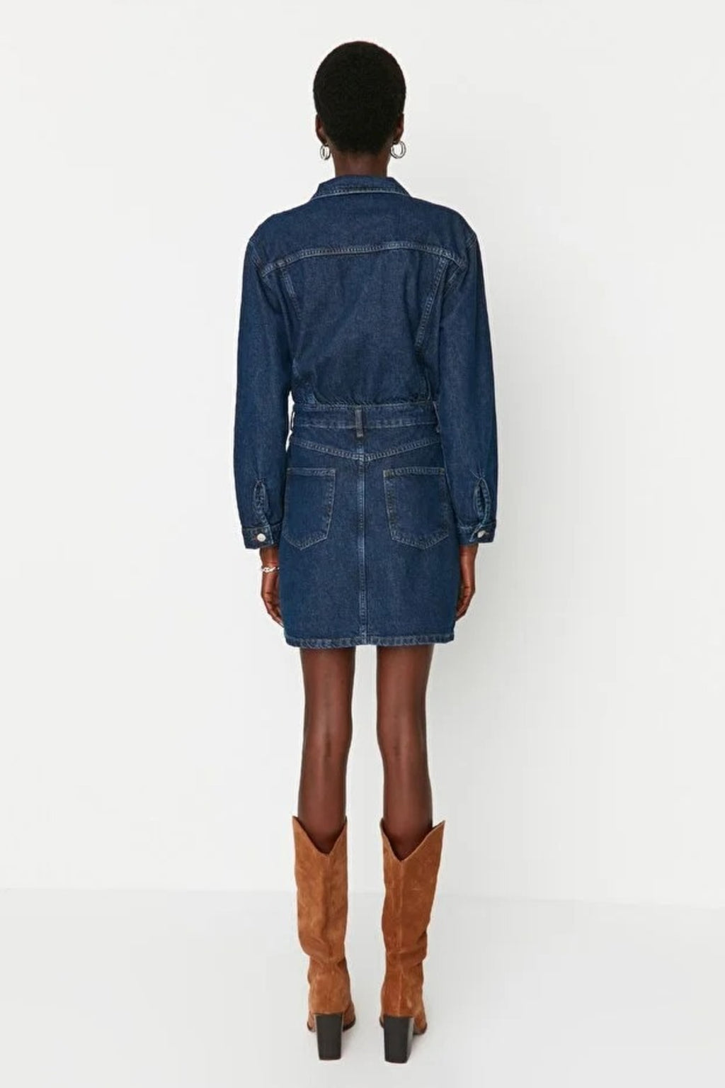 Mini Denim Shirt Dress with Pocket Detail