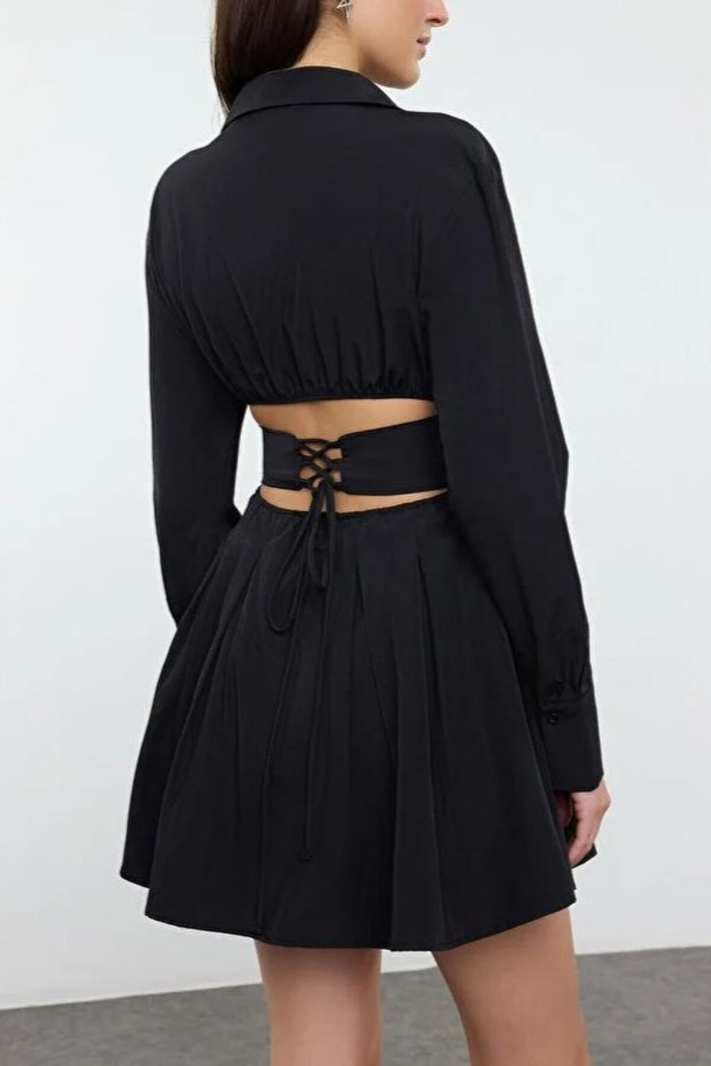 Mini Poplin Evening Dress with Corset Detail