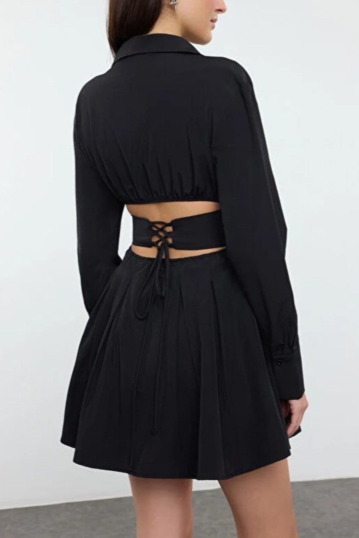 Mini Poplin Evening Dress with Corset Detail