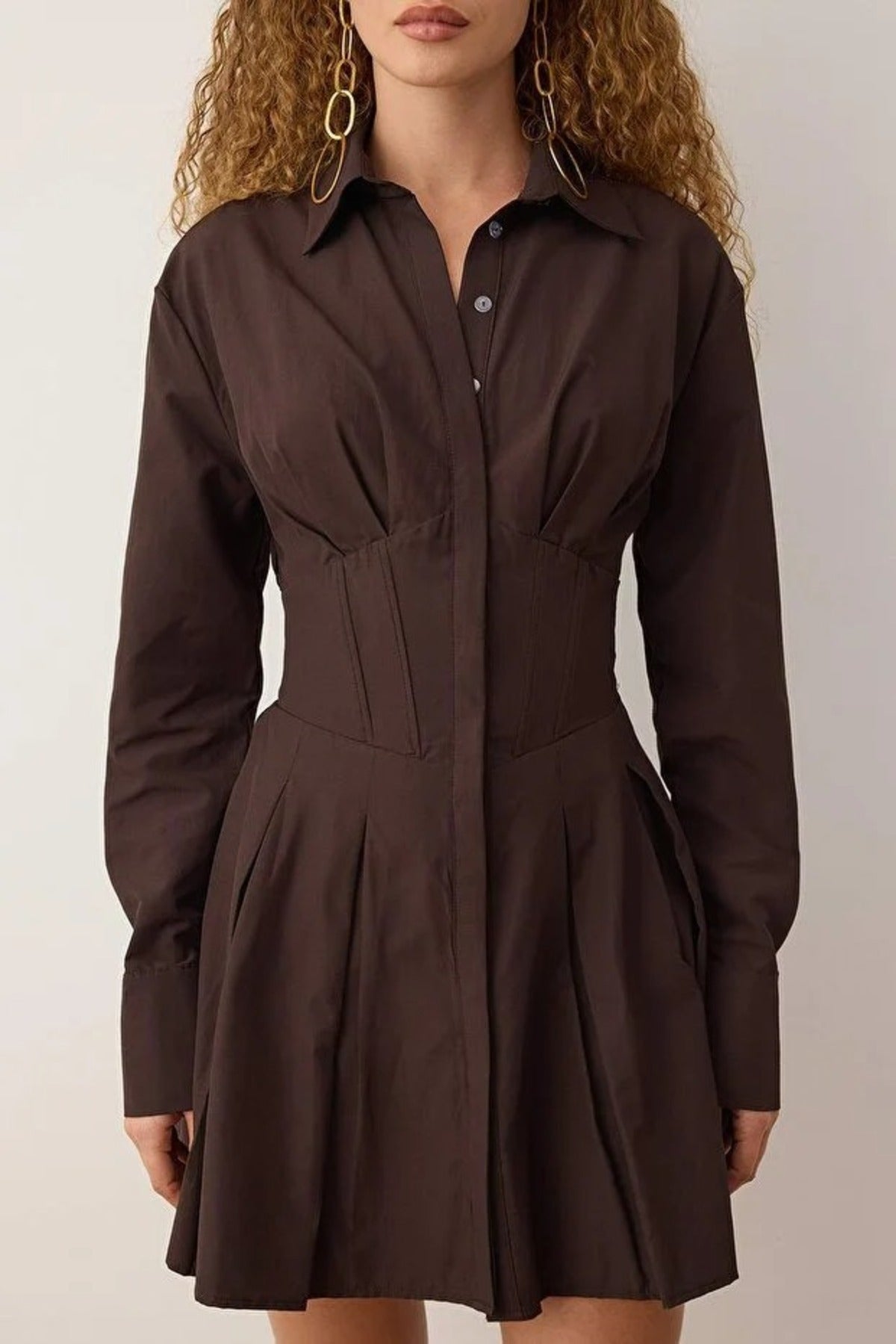 Mini Poplin Evening Dress with Corset Detail