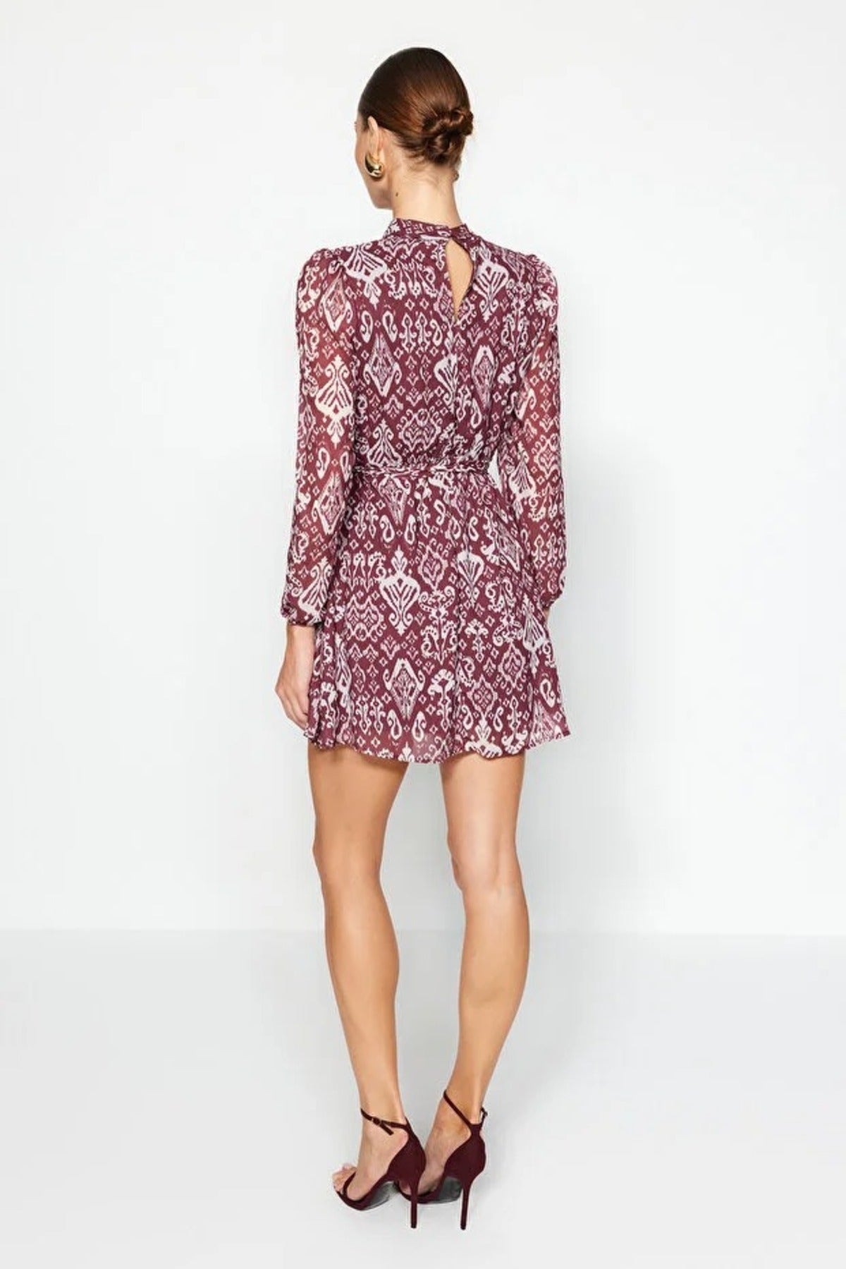 Chiffon Mini Woven Dress with Belted Flounce Skirt