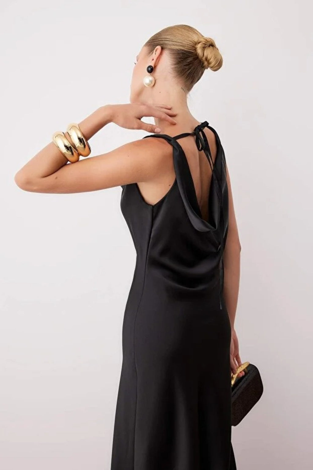 A-Line Cowl Neck Satin Maxi Elegant Dress