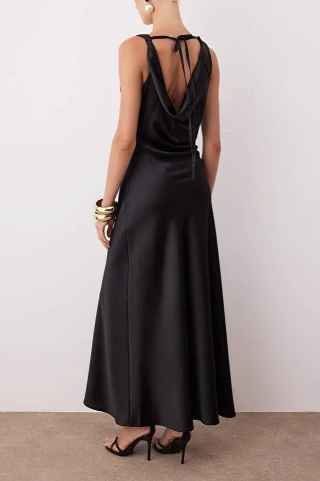 A-Line Cowl Neck Satin Maxi Elegant Dress