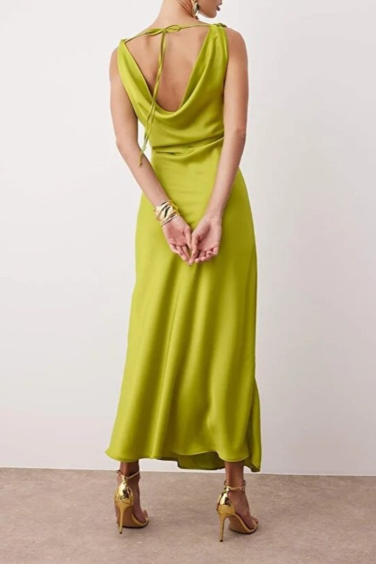 A-Line Cowl Neck Satin Maxi Elegant Dress