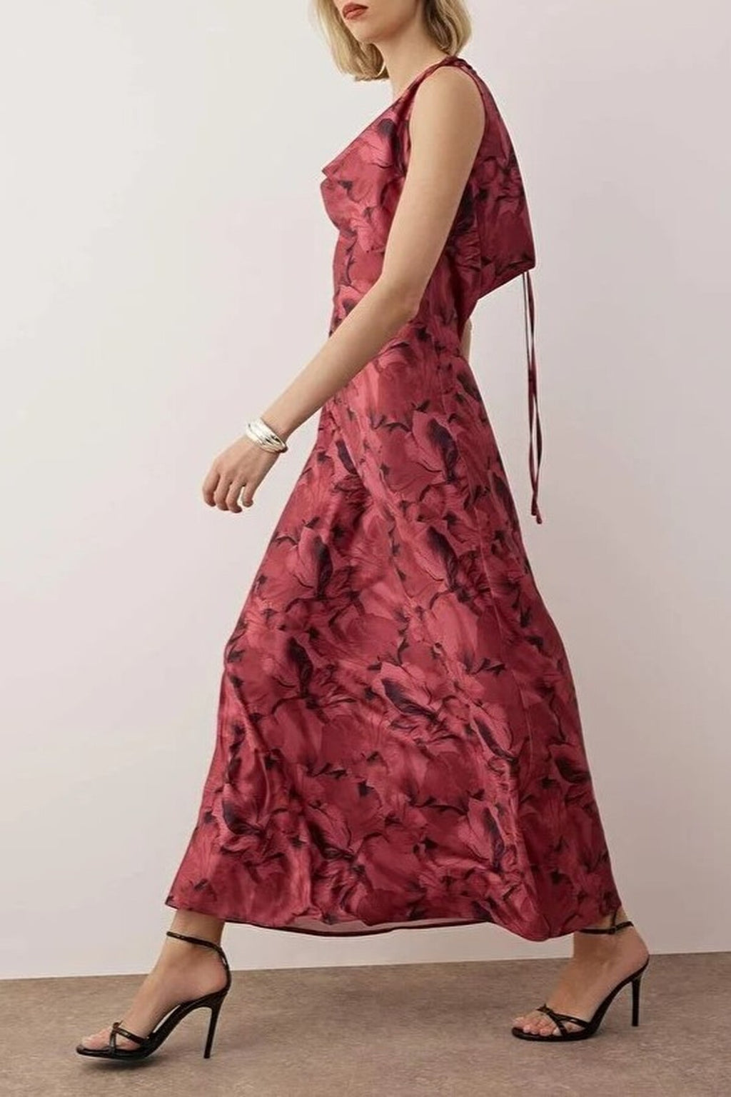 A-Line Cowl Neck Satin Maxi Elegant Dress