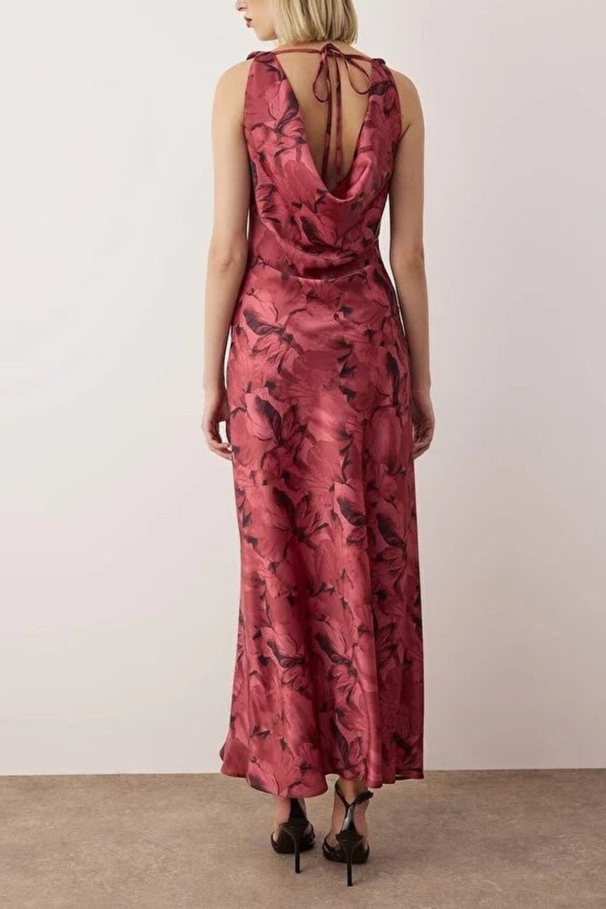 A-Line Cowl Neck Satin Maxi Elegant Dress