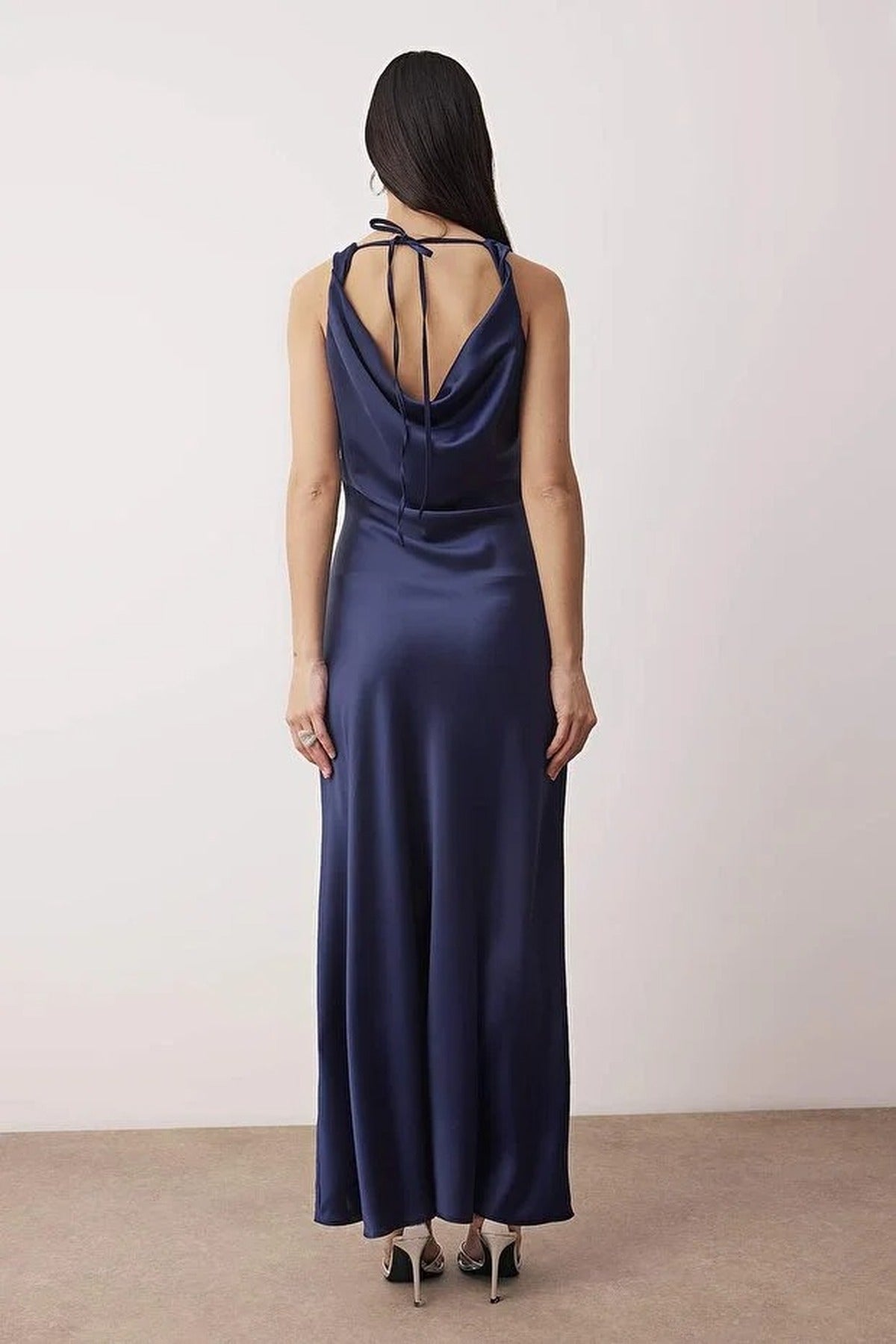 A-Line Cowl Neck Satin Maxi Elegant Dress