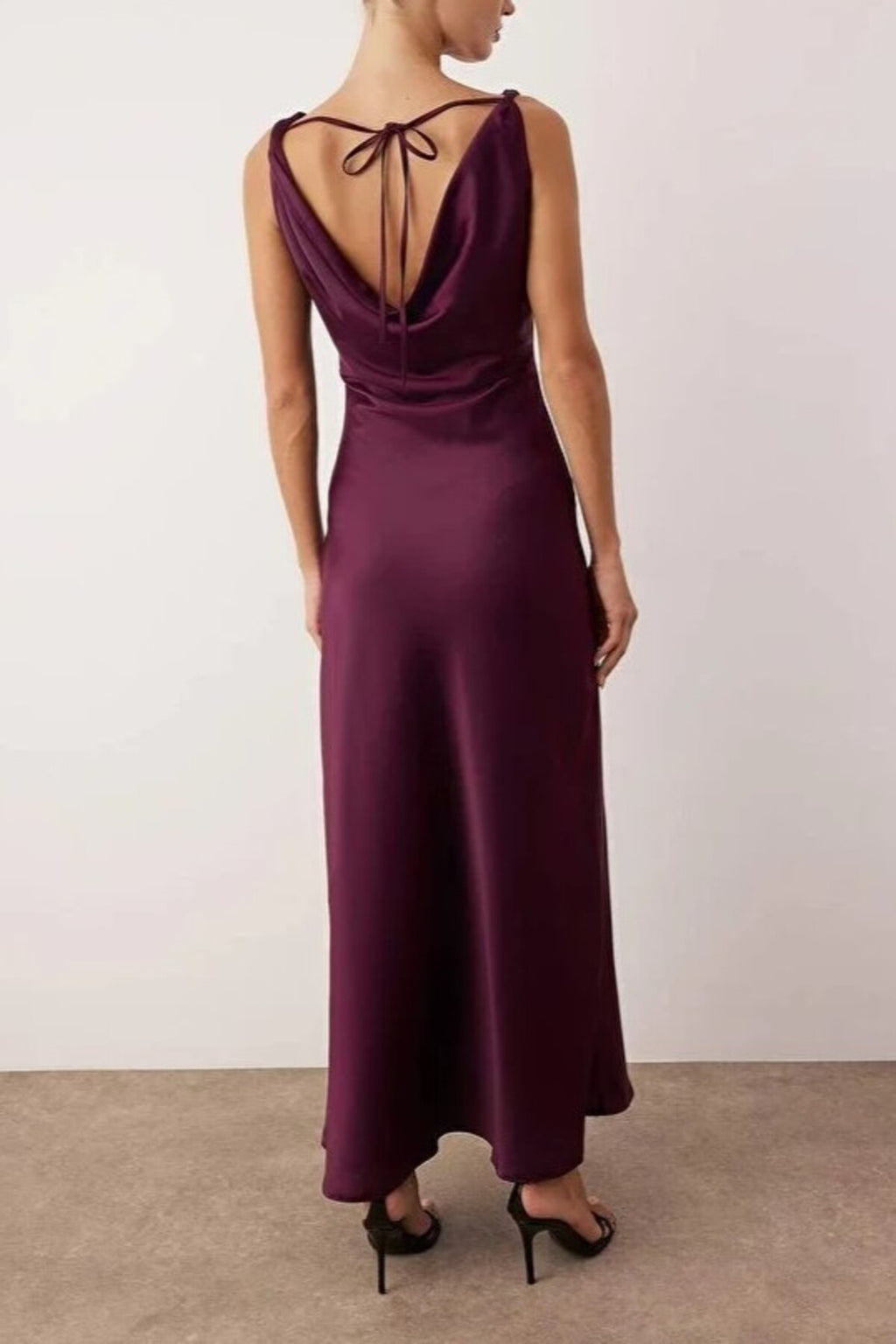 A-Line Cowl Neck Satin Maxi Elegant Dress