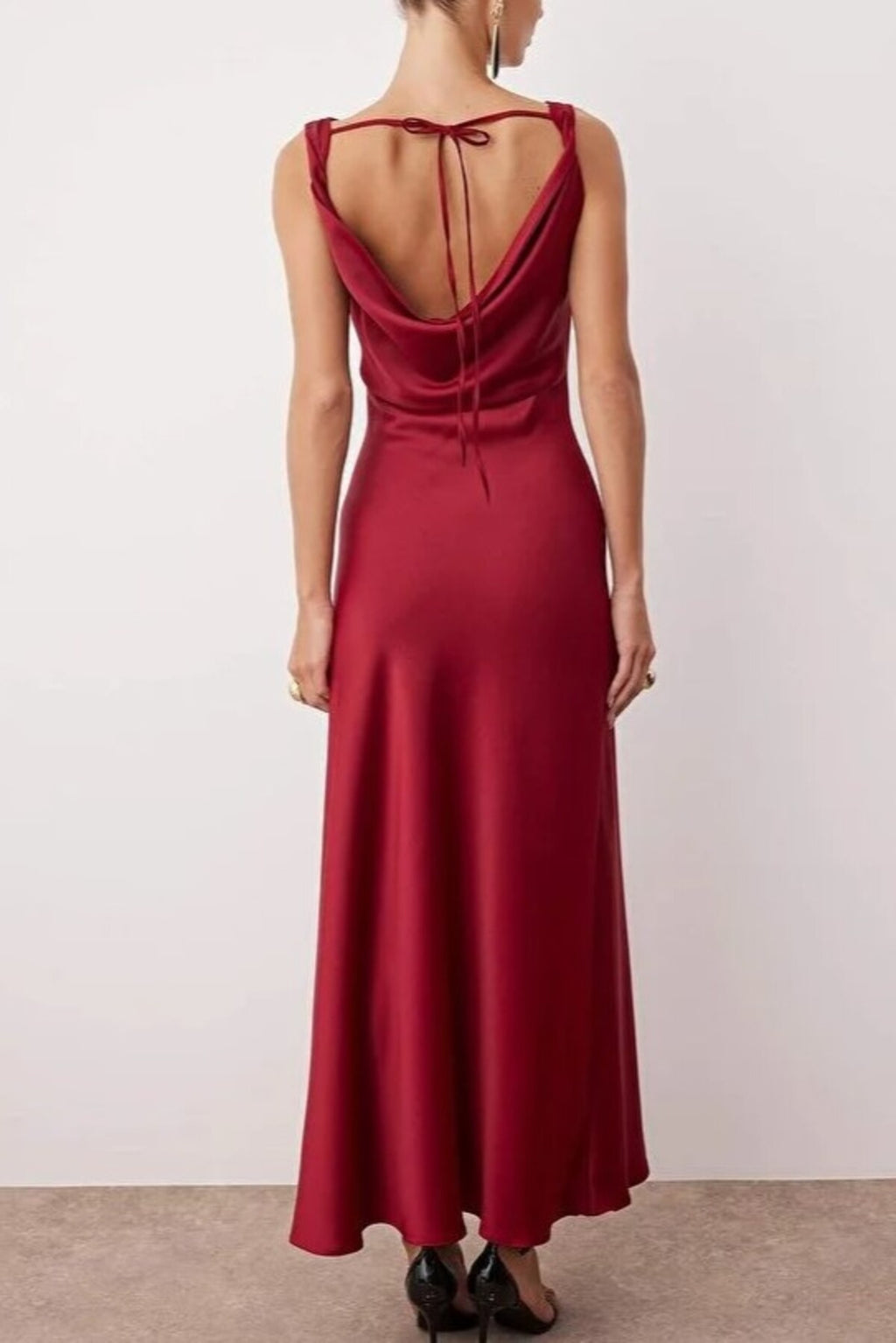 A-Line Cowl Neck Satin Maxi Elegant Dress