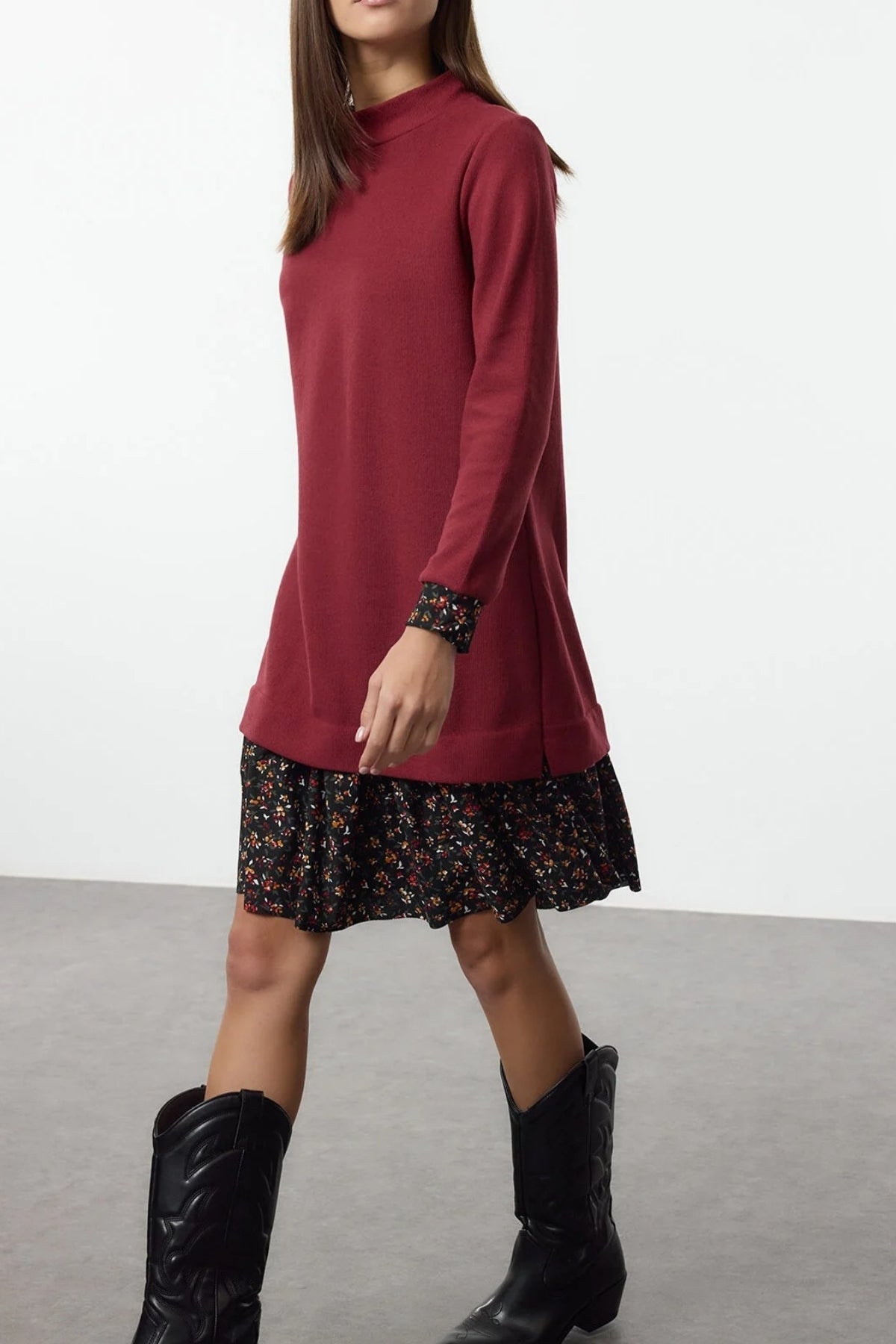 Mini Selanik Stand Collar Knit Dress