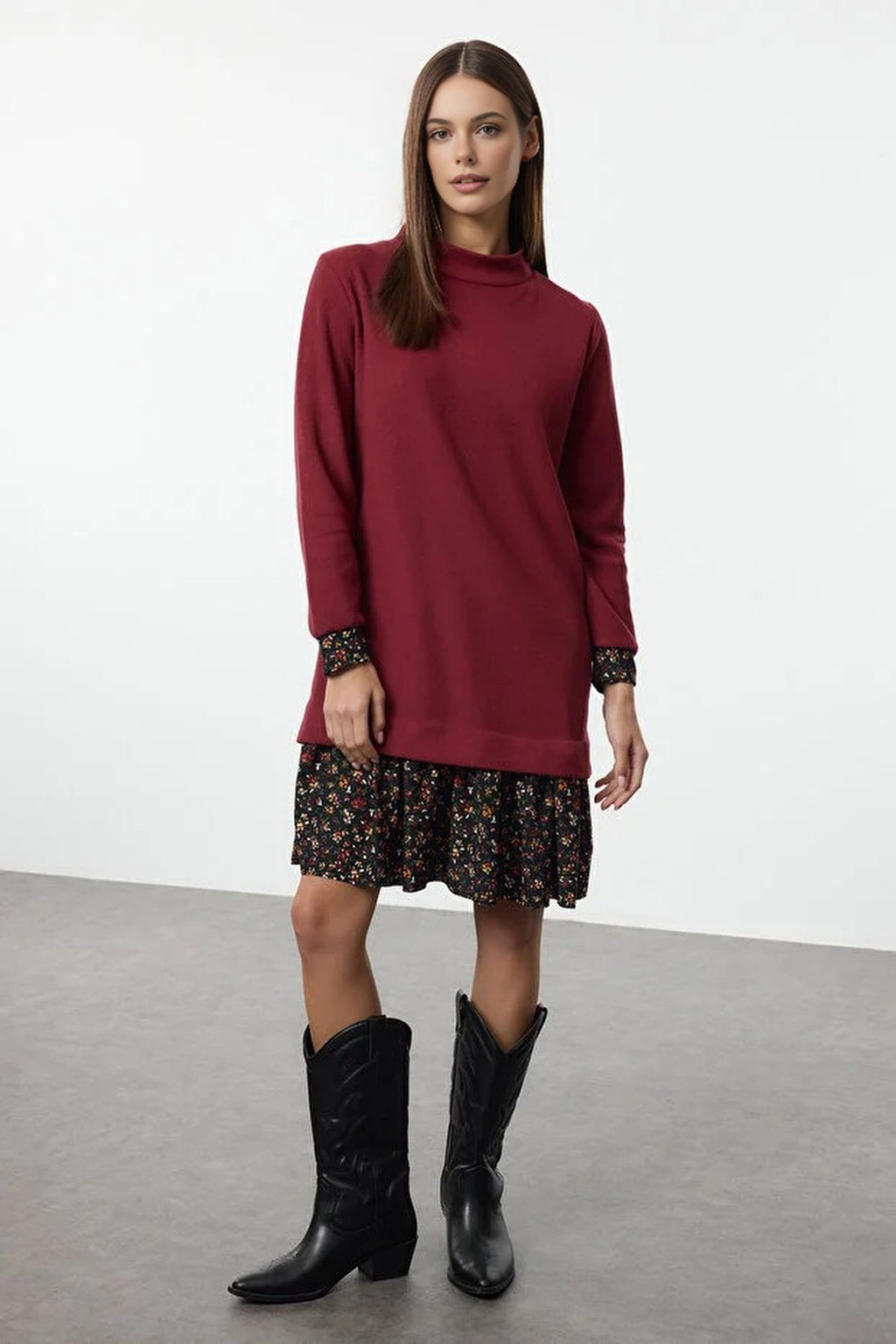 Mini Selanik Stand Collar Knit Dress