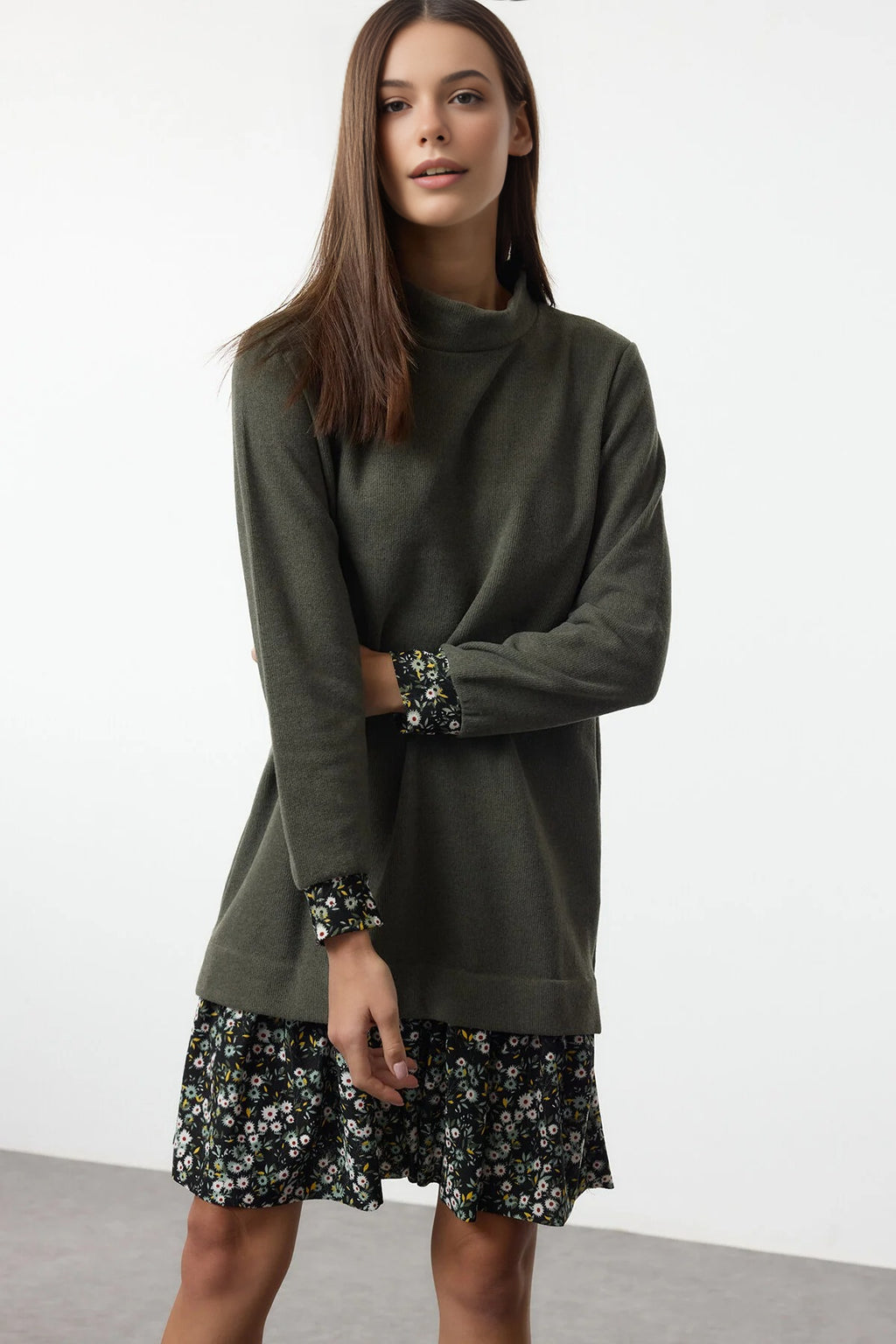 Mini Selanik Stand Collar Knit Dress