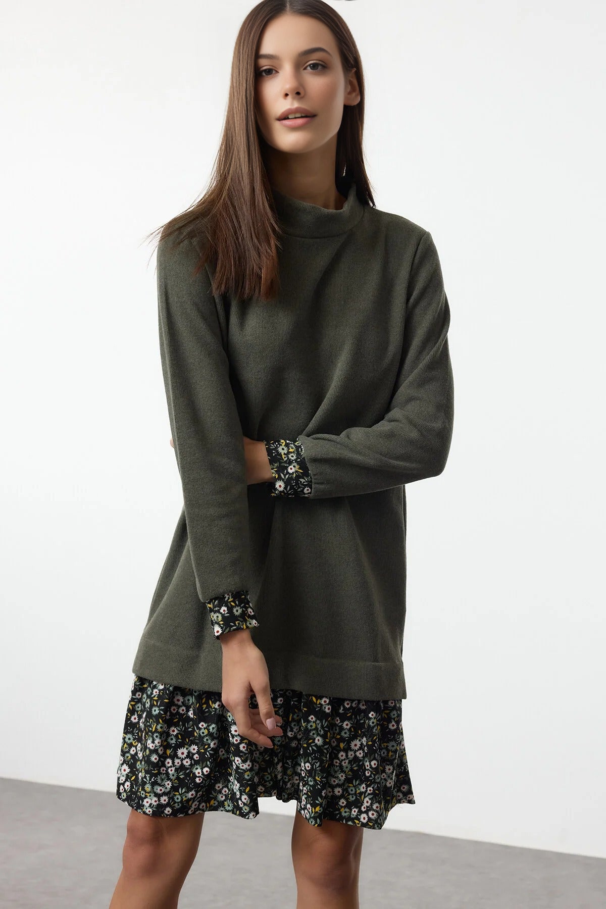 Mini Selanik Stand Collar Knit Dress