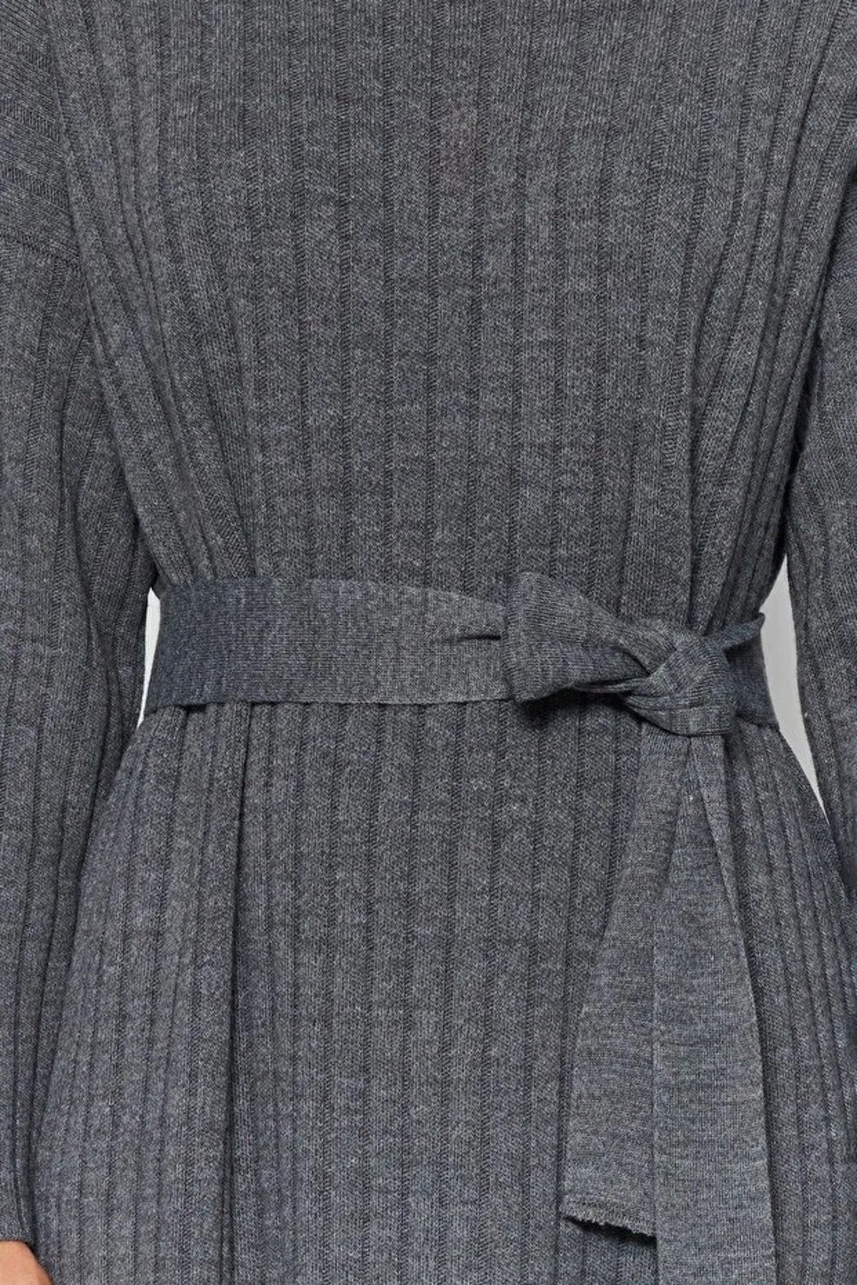 Ribbed Knit Dress with Belt Detail