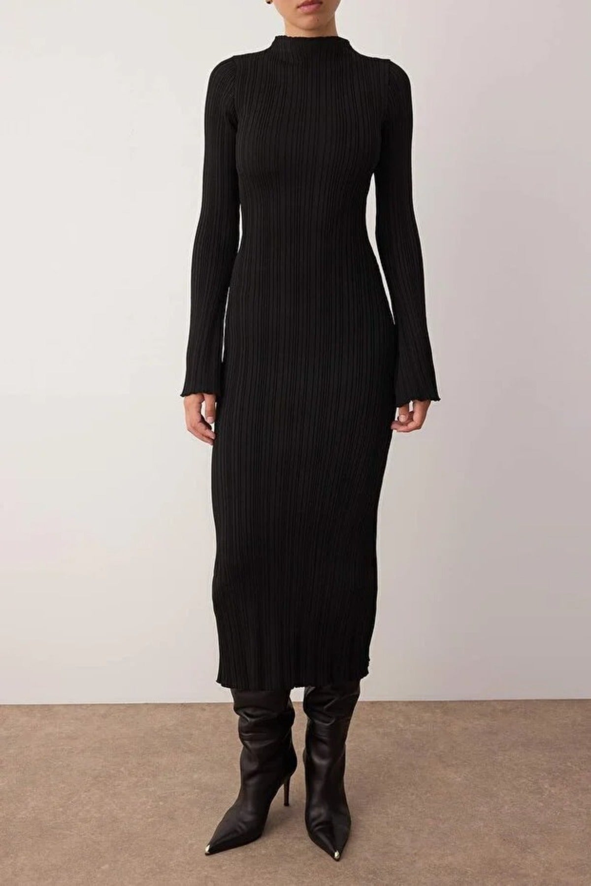 Bodycone Stand Collar A-Line Knit Maxi Dress