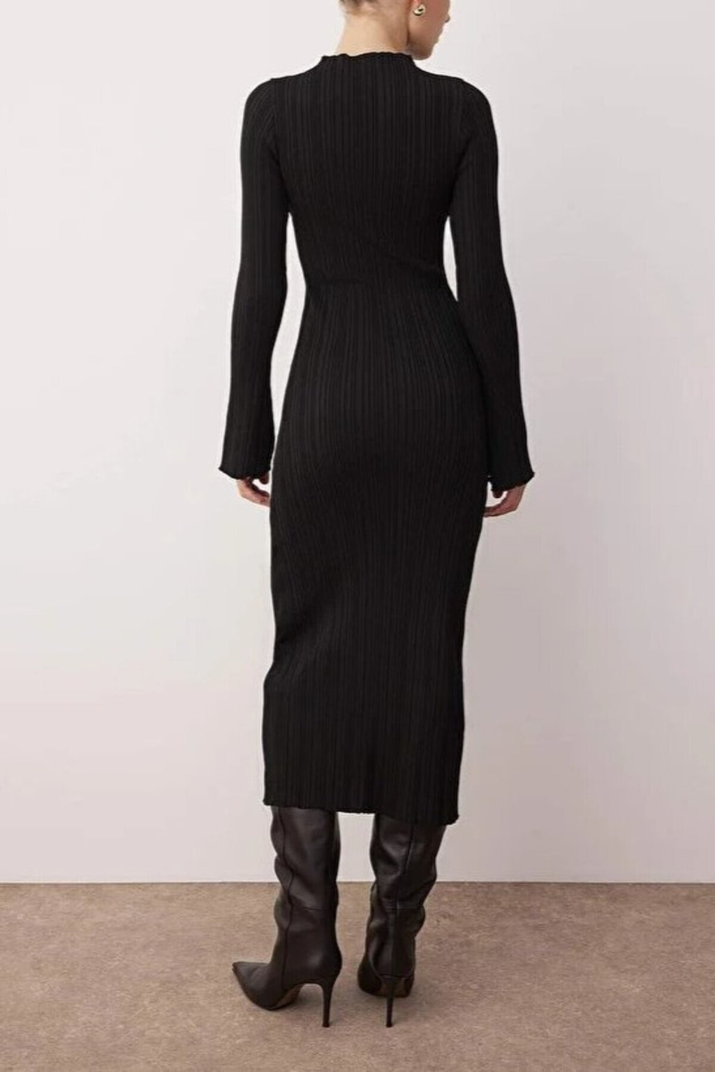 Bodycone Stand Collar A-Line Knit Maxi Dress