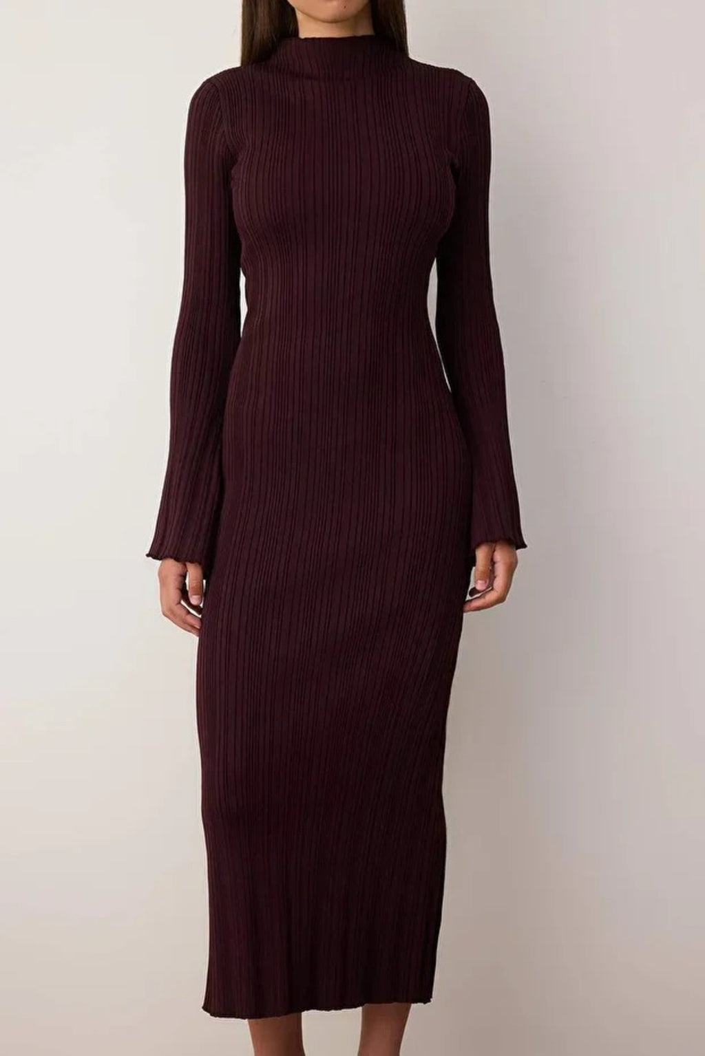 Bodycone Stand Collar A-Line Knit Maxi Dress