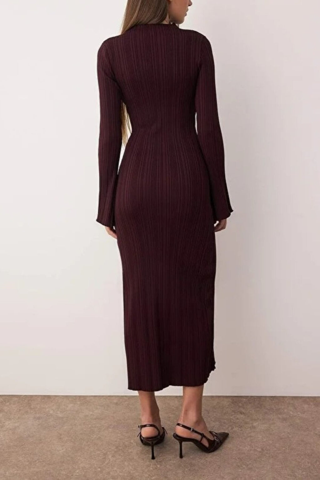 Bodycone Stand Collar A-Line Knit Maxi Dress