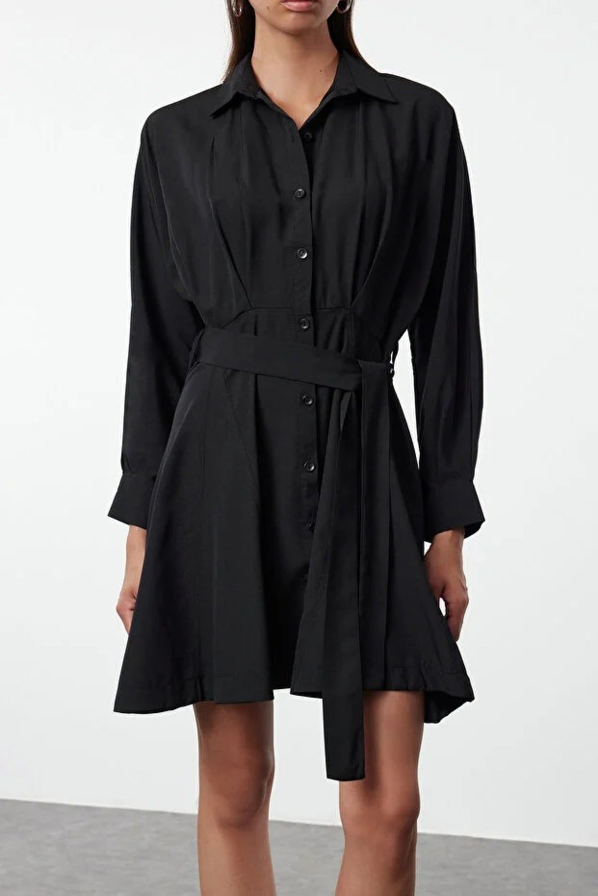 Mini Woven Shirt Dress with Belt Detail