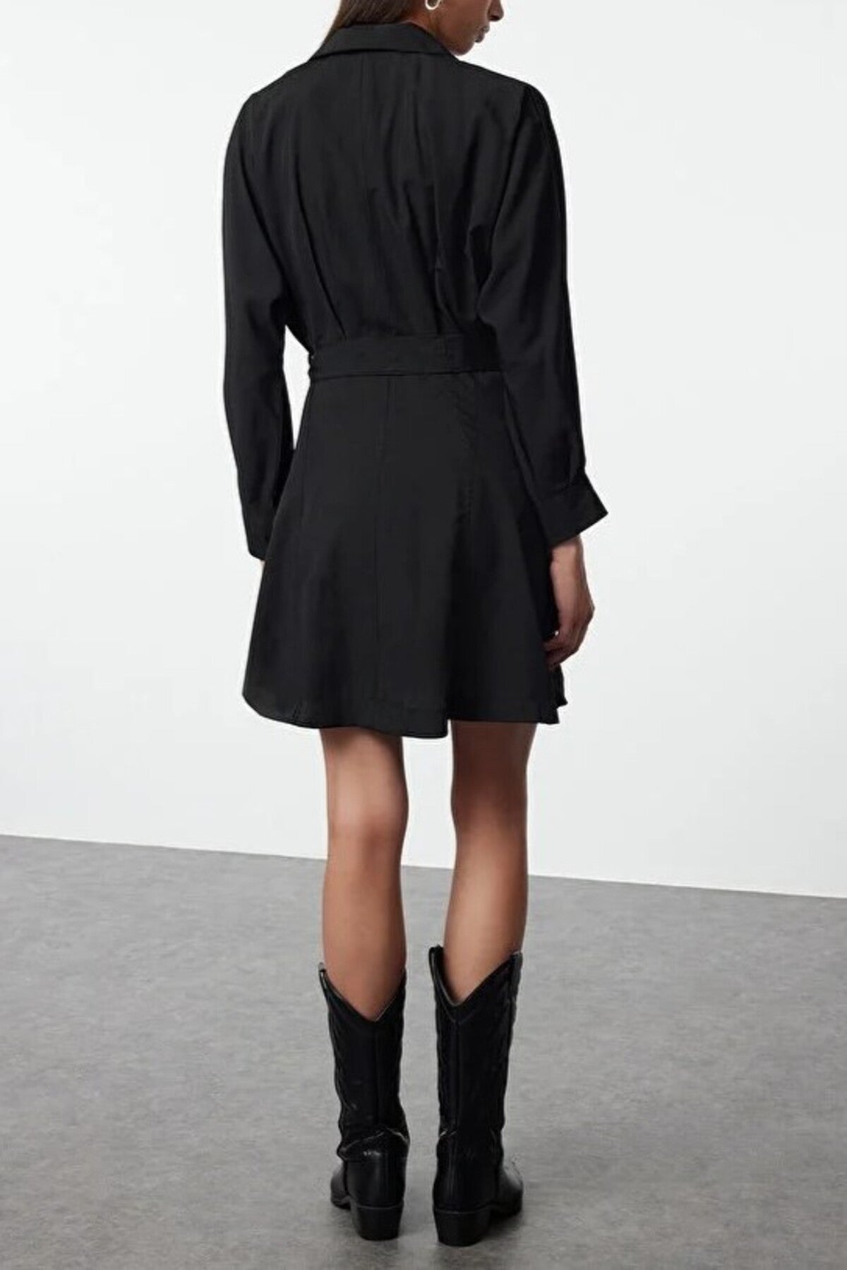 Mini Woven Shirt Dress with Belt Detail