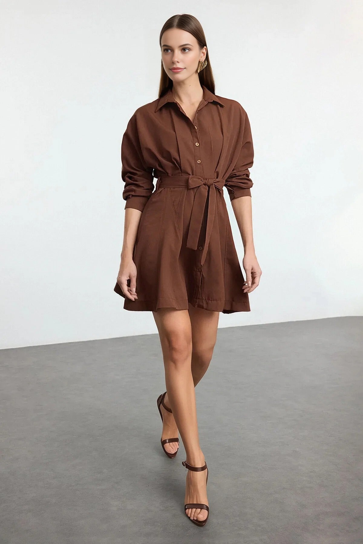 Mini Woven Shirt Dress with Belt Detail