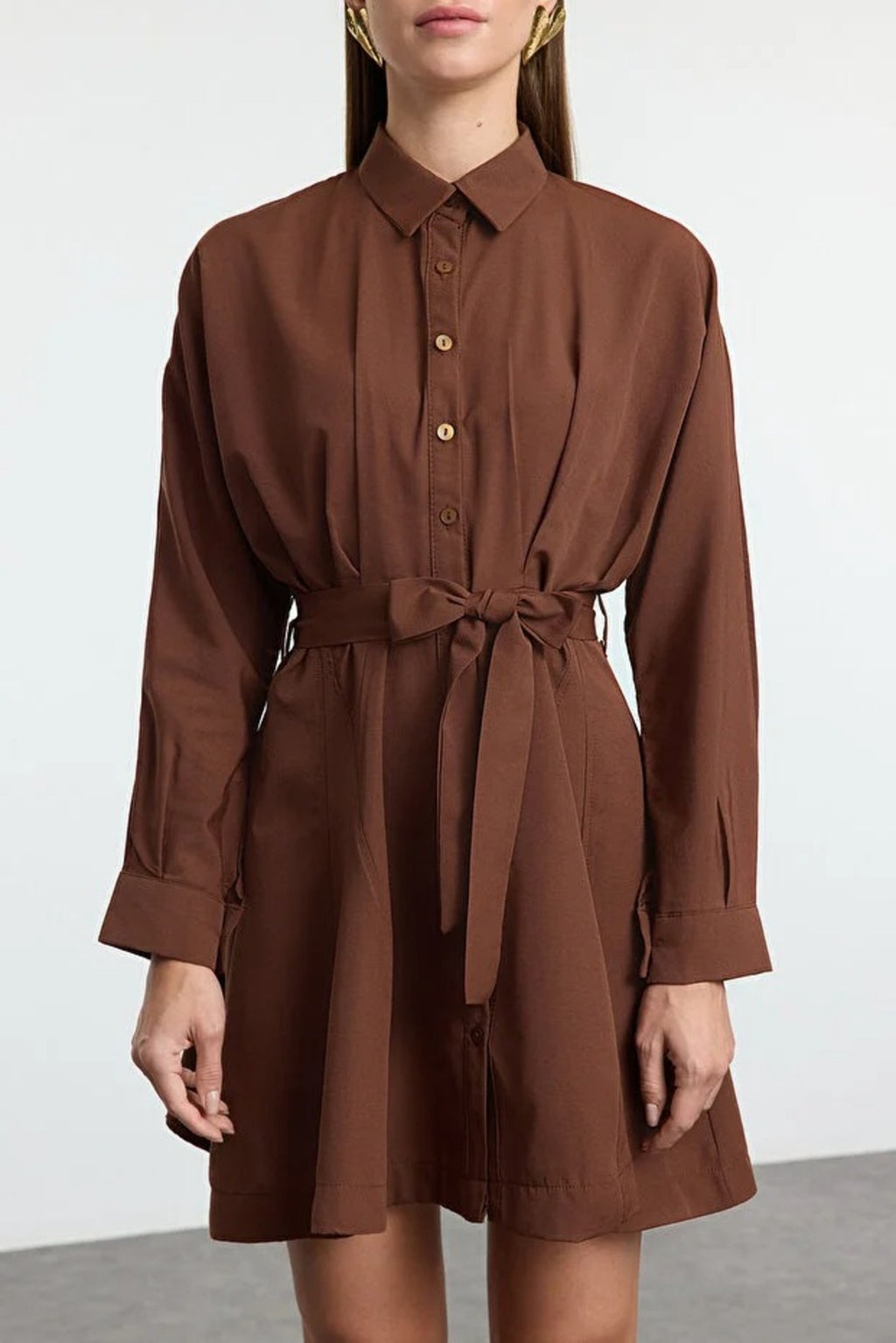 Mini Woven Shirt Dress with Belt Detail
