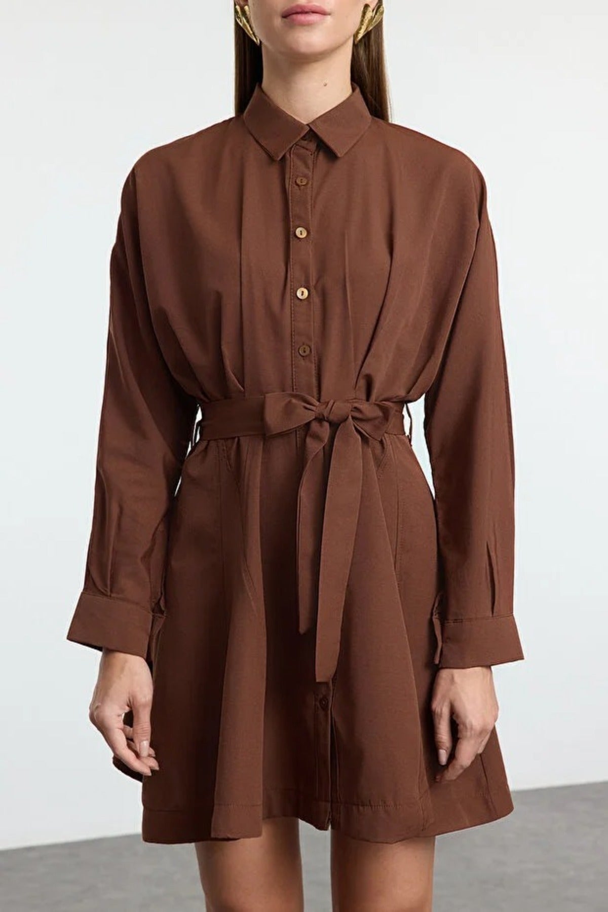 Mini Woven Shirt Dress with Belt Detail
