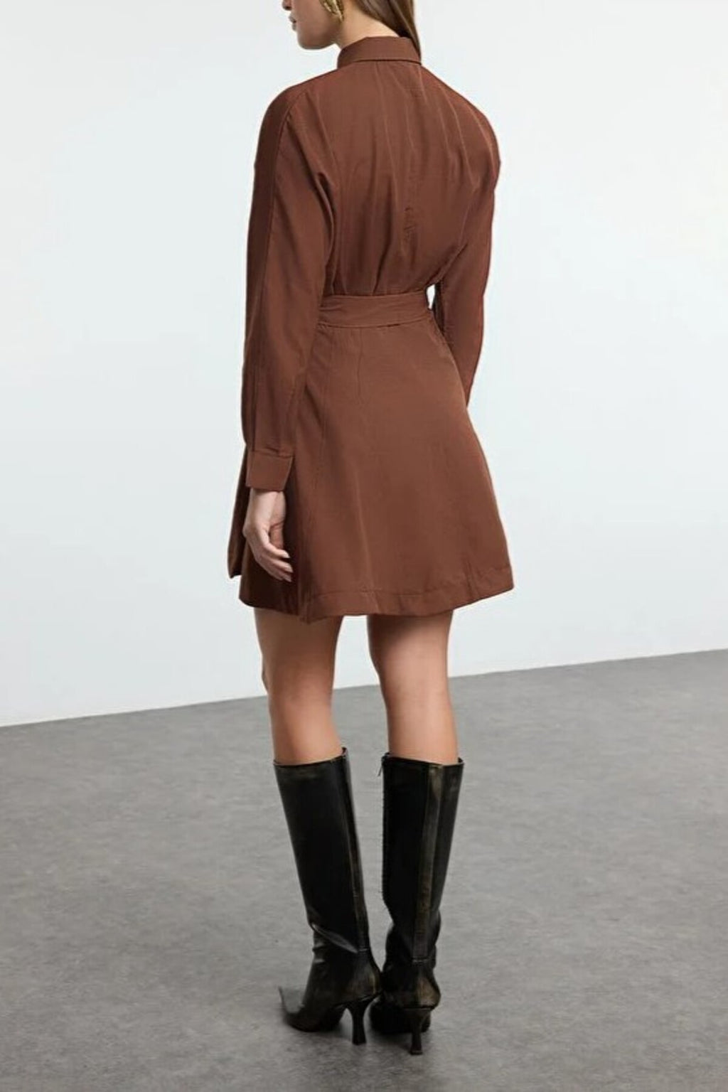 Mini Woven Shirt Dress with Belt Detail
