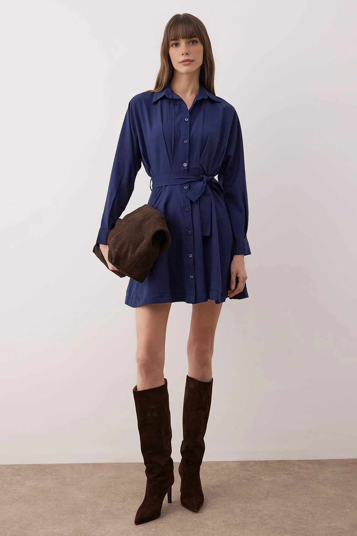 Mini Woven Shirt Dress with Belt Detail