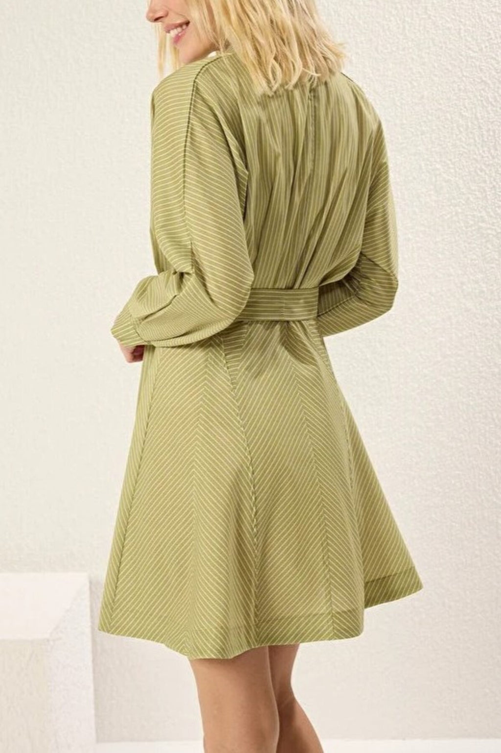 Striped Mini Woven Shirt Dress with Belt Detail