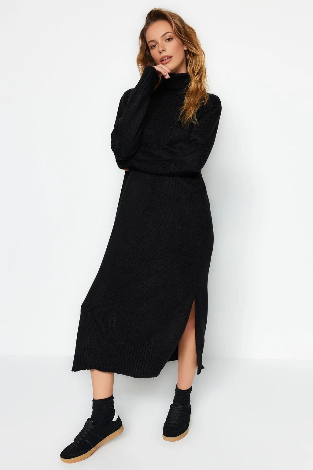 Midi Wide Cut Soft Texture Knit Dress
