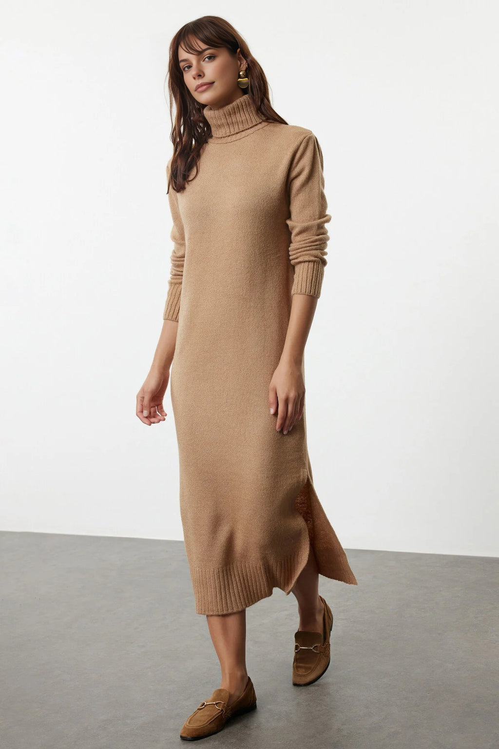 Midi Wide Cut Soft Texture Knit Dress