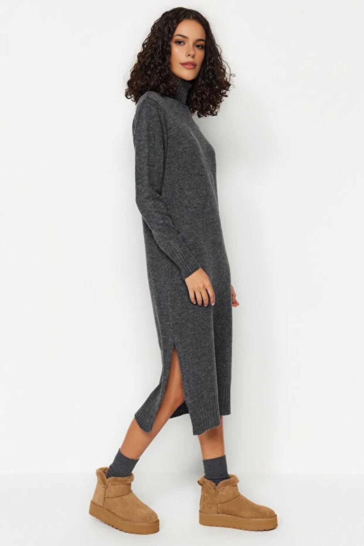 Midi Wide Cut Soft Texture Knit Dress