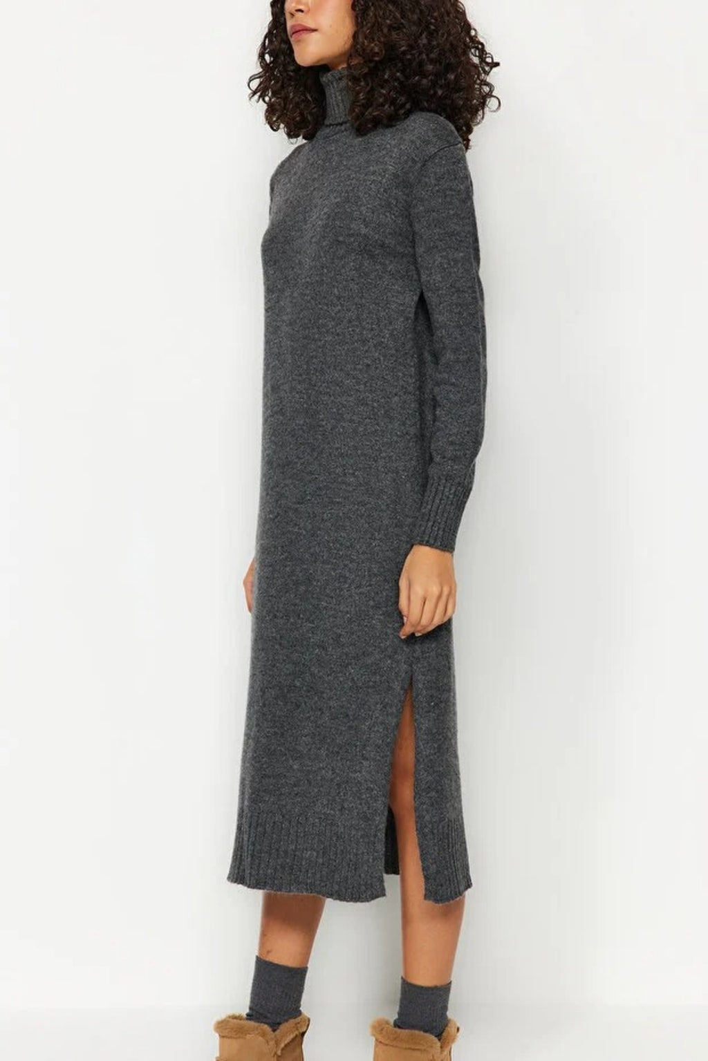 Midi Wide Cut Soft Texture Knit Dress