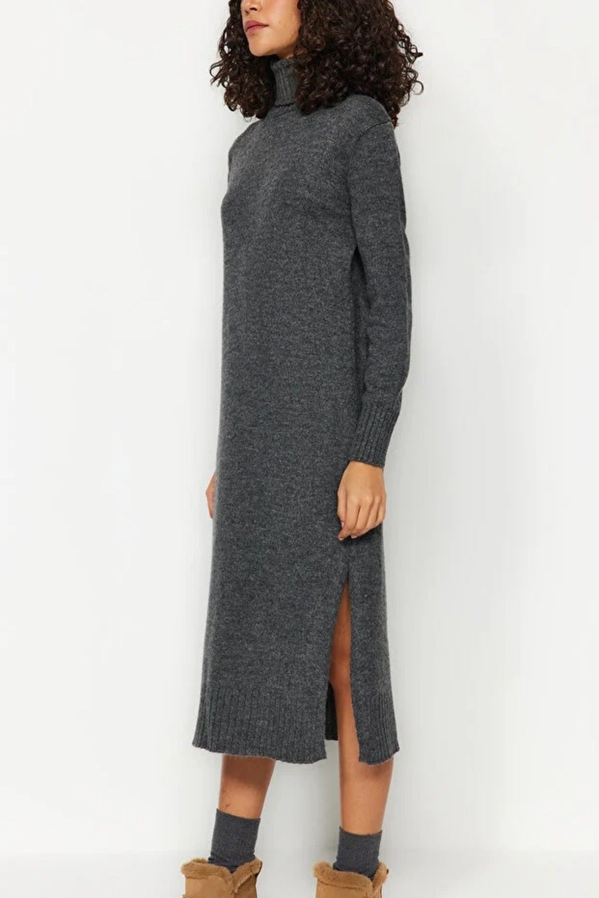 Midi Wide Cut Soft Texture Knit Dress