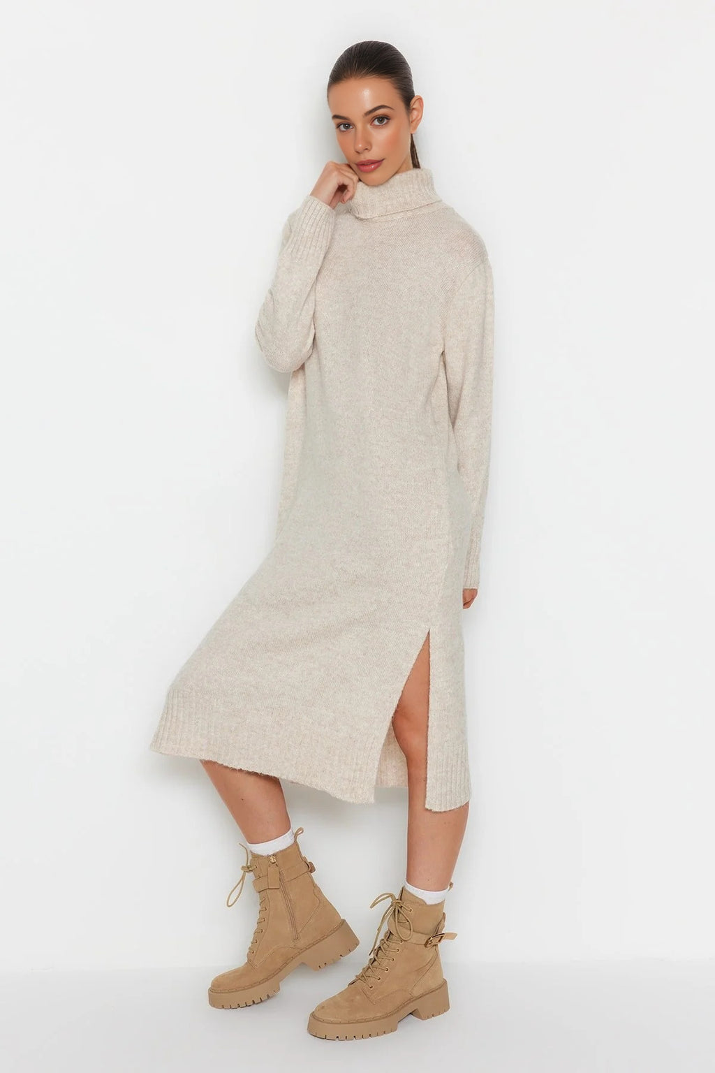 Midi Wide Cut Soft Texture Knit Dress