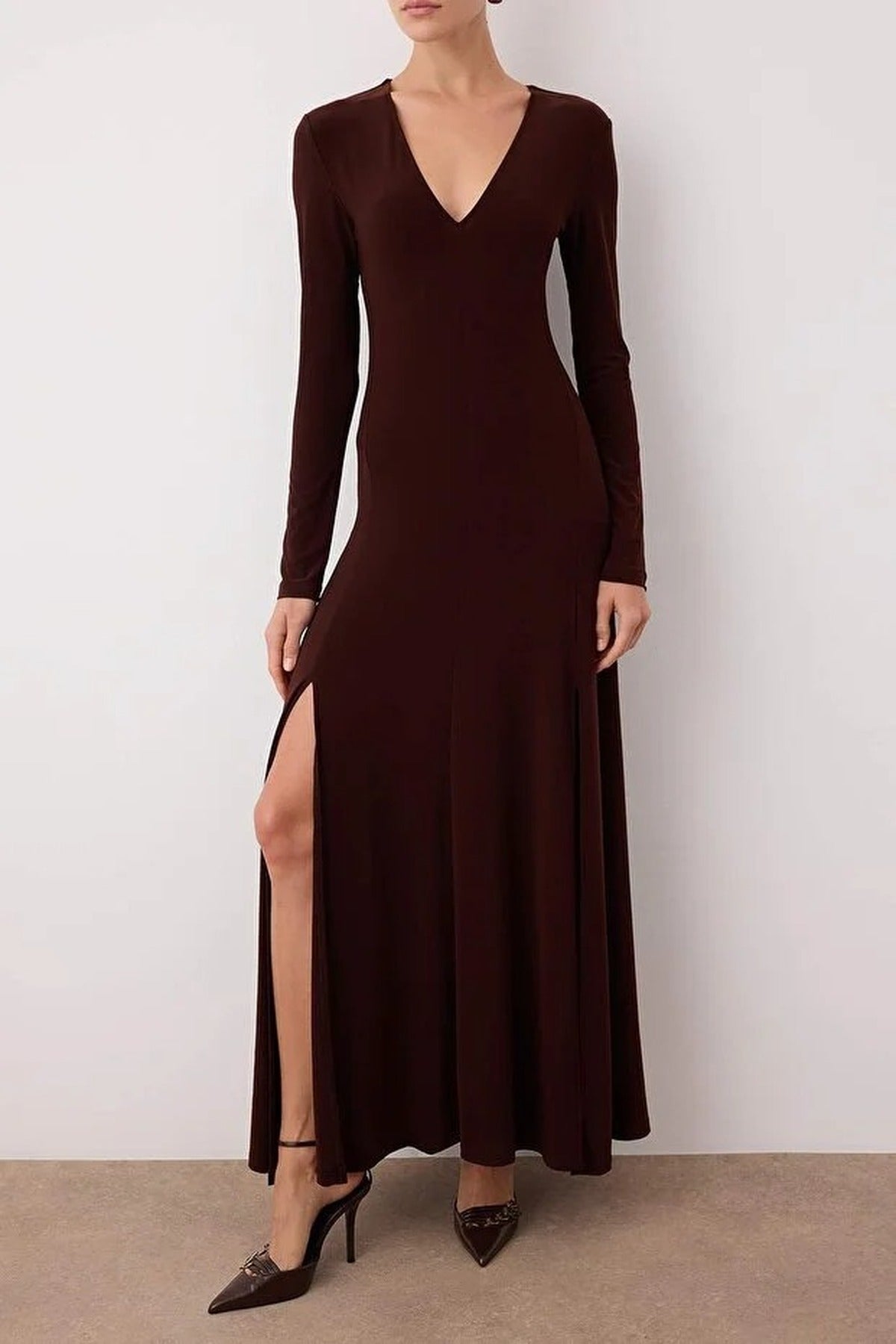 V-Neck Skater Stretchy Maxi Knit Dress