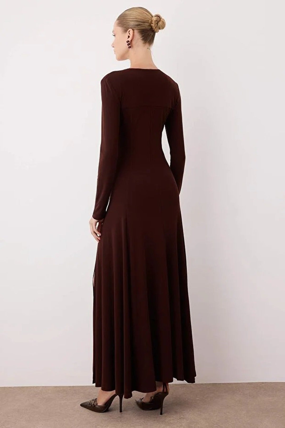 V-Neck Skater Stretchy Maxi Knit Dress