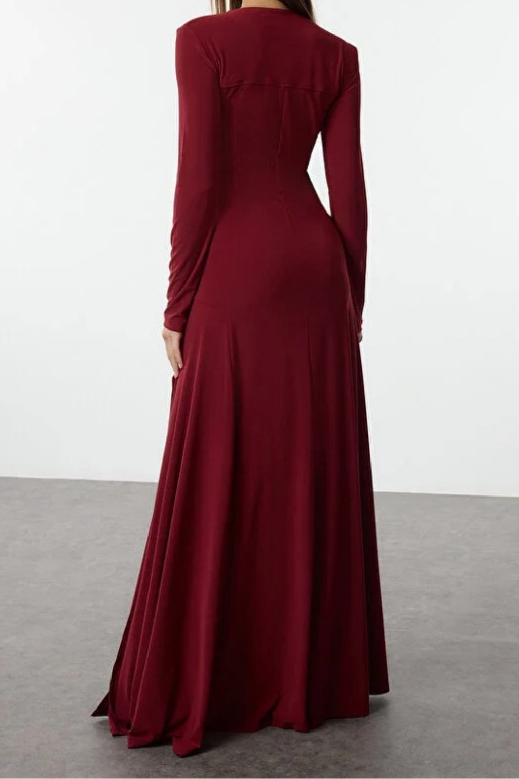 V-Neck Skater Stretchy Maxi Knit Dress