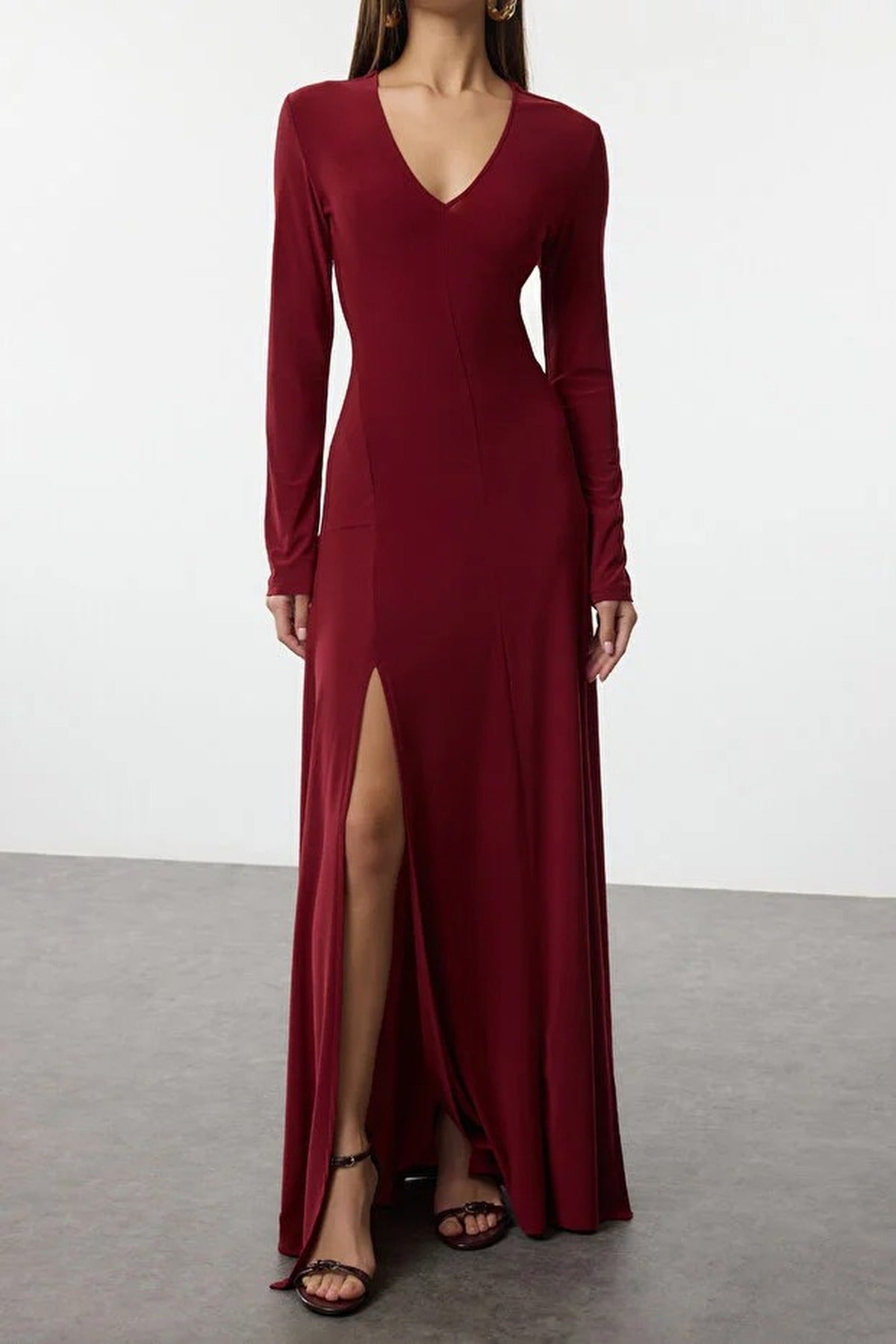 V-Neck Skater Stretchy Maxi Knit Dress