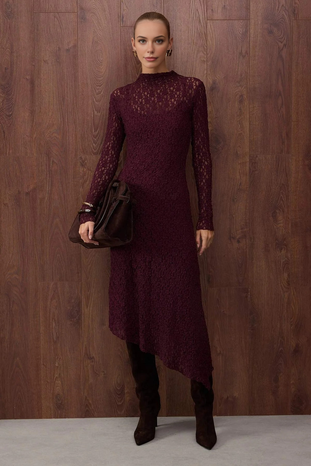 Asymmetrical Fit Maxi Knit Lace Dress
