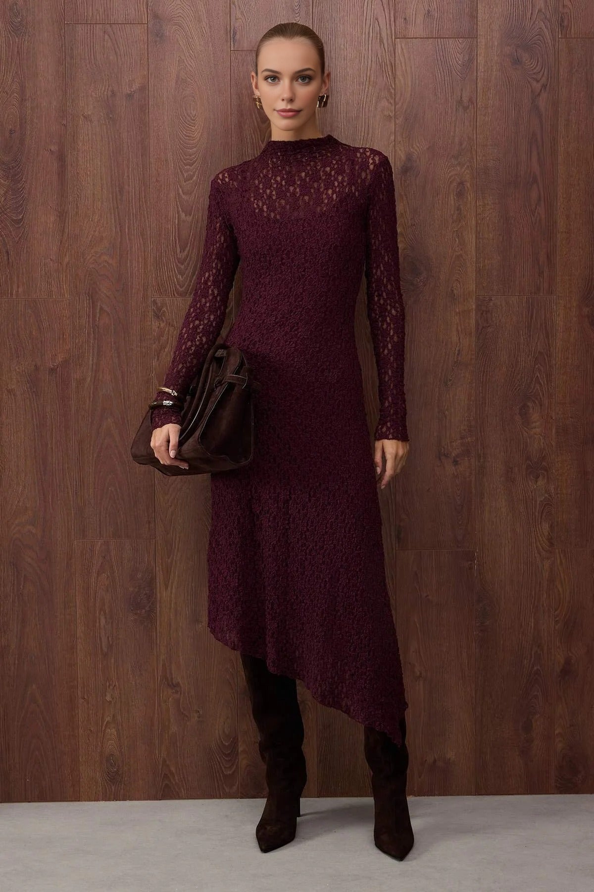 Asymmetrical Fit Maxi Knit Lace Dress