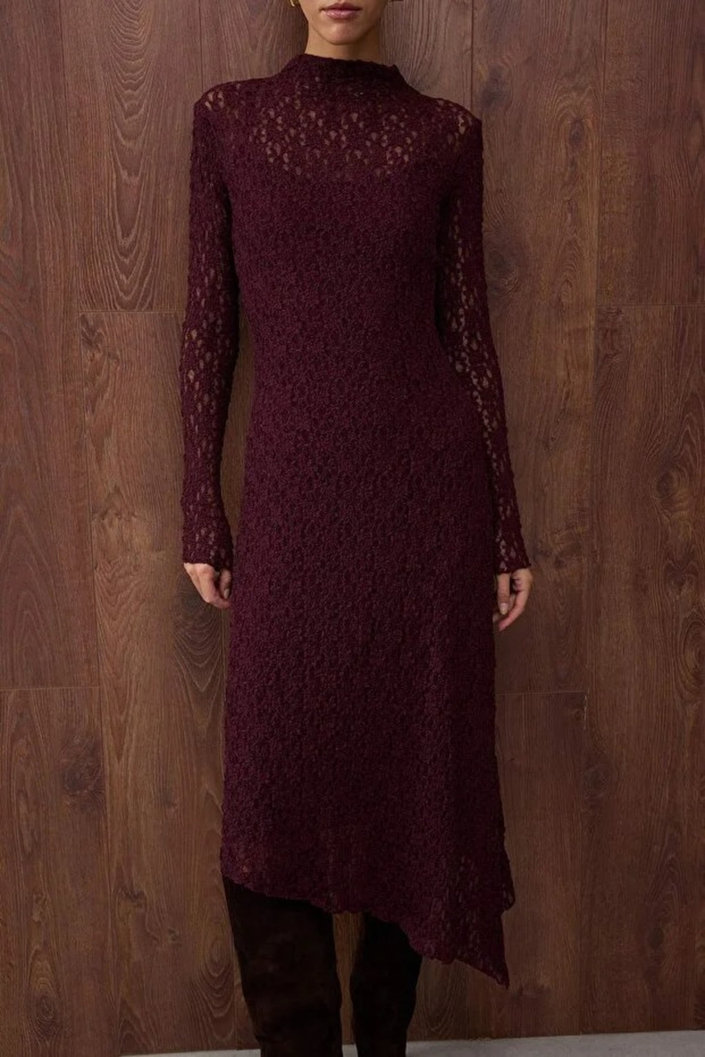 Asymmetrical Fit Maxi Knit Lace Dress