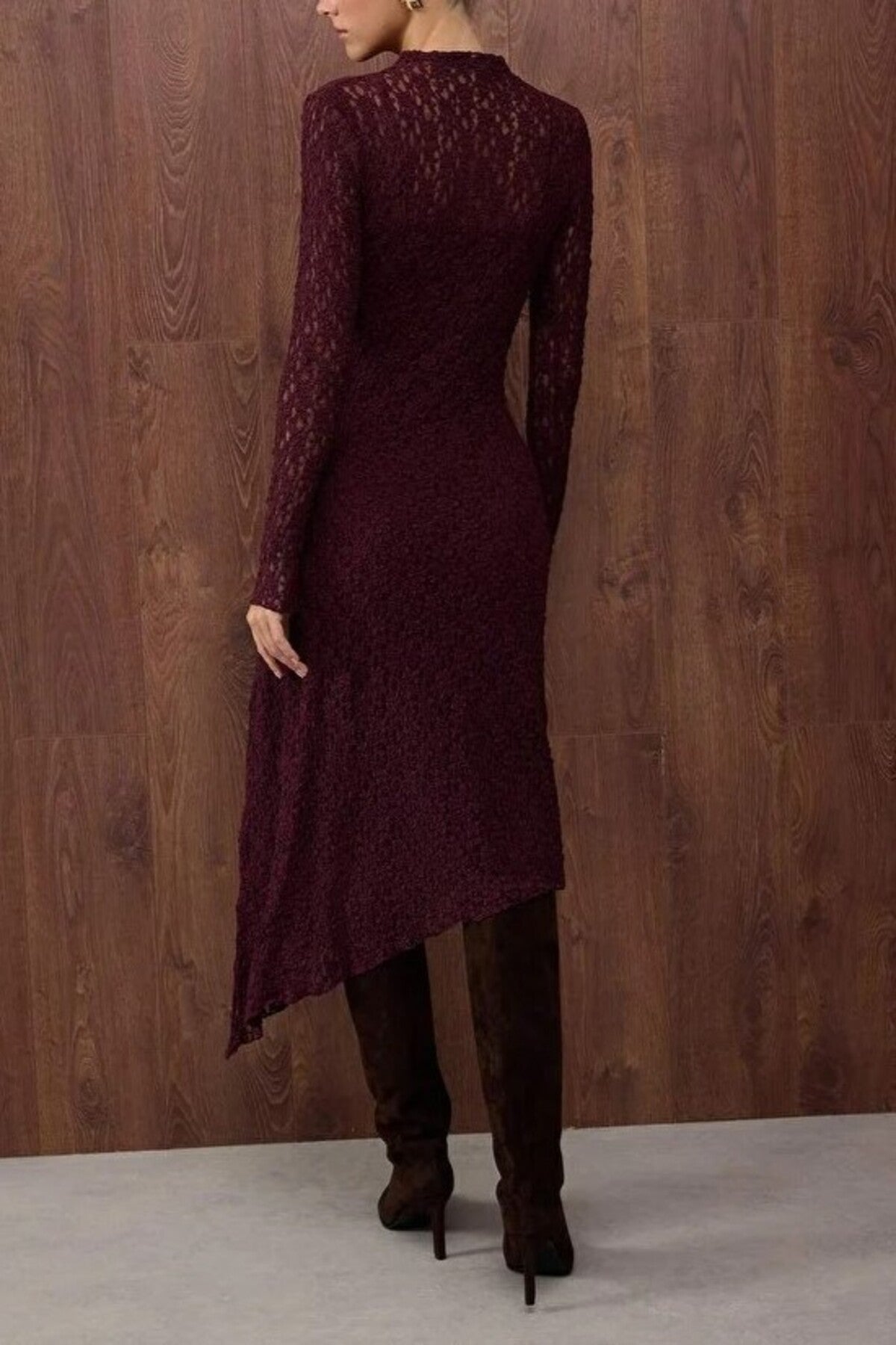 Asymmetrical Fit Maxi Knit Lace Dress